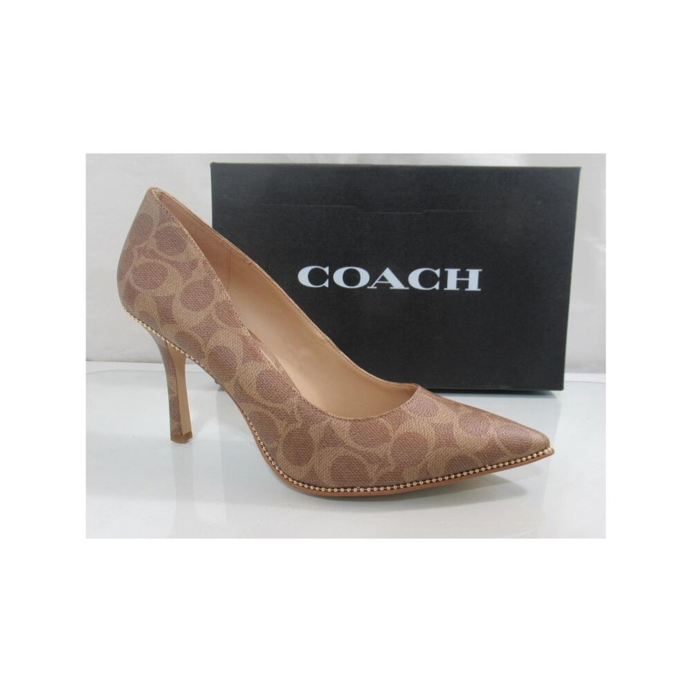 NEW Coach Samantha Signature Coated Canvas Studded Dress Pump Heels Tan Size 9.5